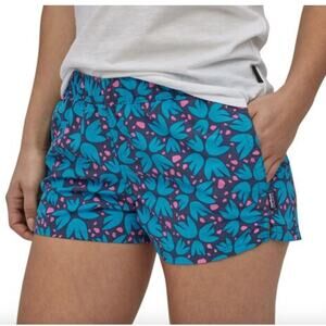 Patagonia Women's Barely Baggies Shorts Floral Pollen Confetti Dolomite Blue